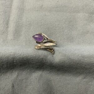 925 Sterling Silver Purple Stone Wrap Ring – Adjustable